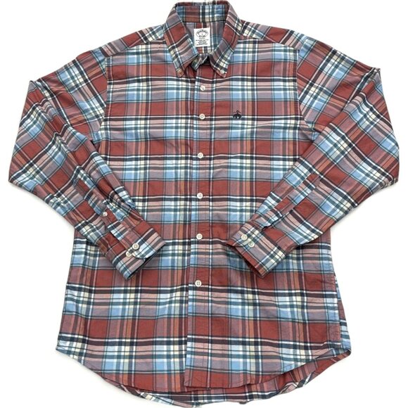 Brooks Brother Regent Supima Cotton Red Blue Plaid Check Youth Boys Large L - Picture 1 of 10